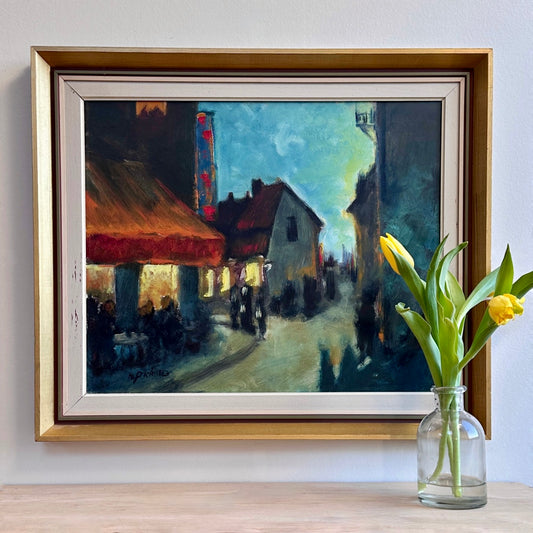 Mid Century Original Cityscape Oil Painting from Sweden