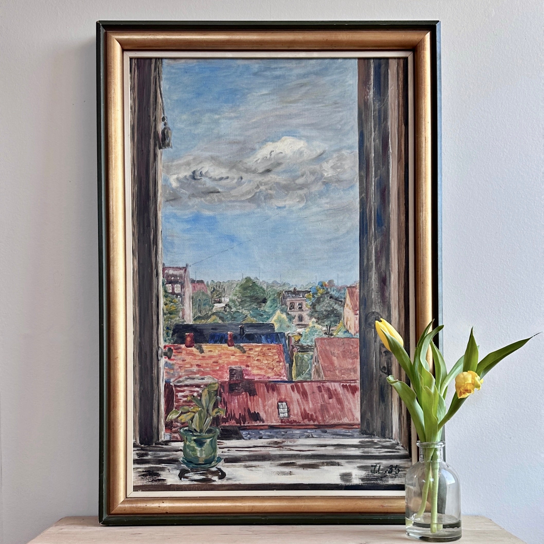 Vintage Art Room Original Still Life Oil Painting From Sweden 1935