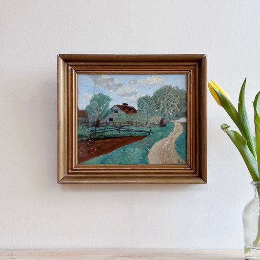 Vintage Art Mid Century Farmhouse Oil Painting From Sweden