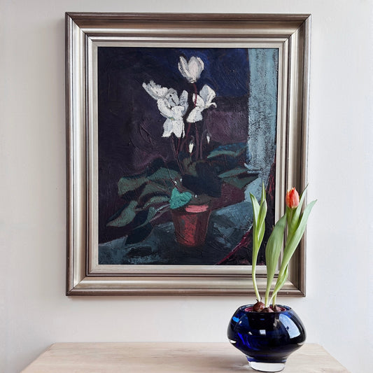 Mid Century Original Still Life Oil Painting From Sweden 1946