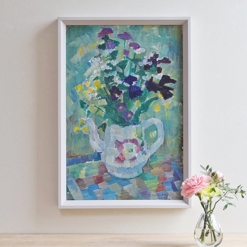 Mid Century Original Floral Still Life Oil Painting from Sweden