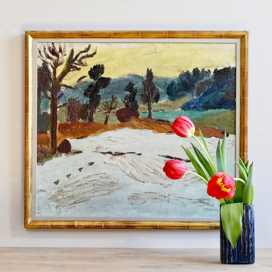 Vintage Winter Landscape Painting from Sweden by G Brunius