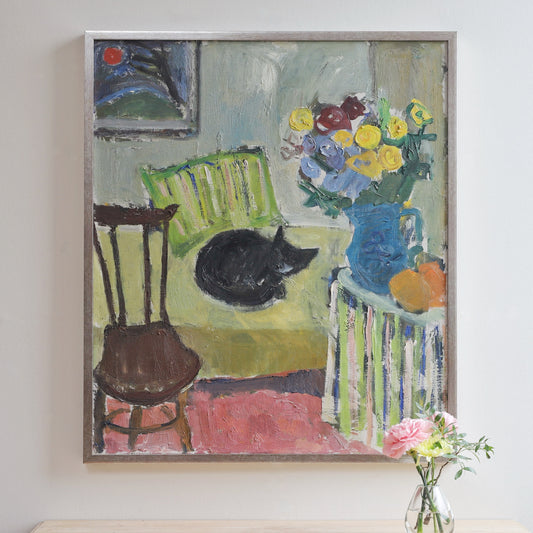 Vintage Art Room Original interior Oil Painting Sweden 1947
