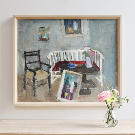 Vintage Art Room Original interior Oil Painting Sweden 1943
