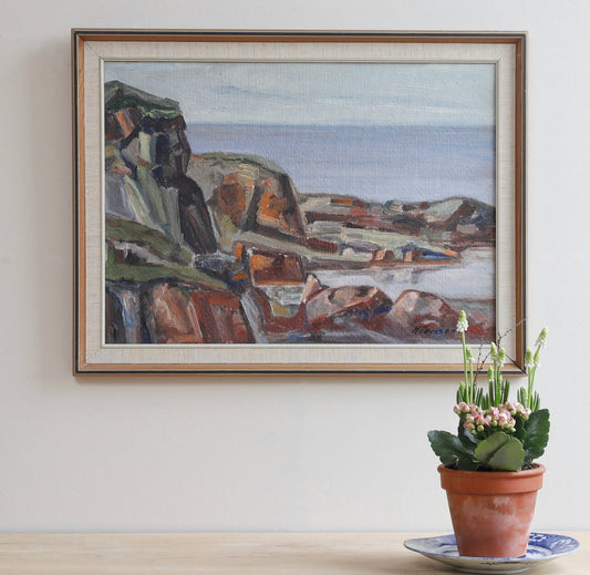 Mid Century Original Coastal Oil Painting From Sweden