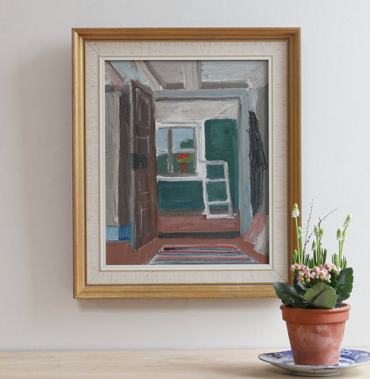 Mid Century Interior Oil Painting From Sweden