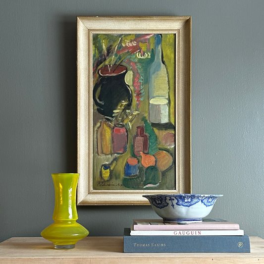 Original Still Life Oil Painting Vintage Mid Century Sweden