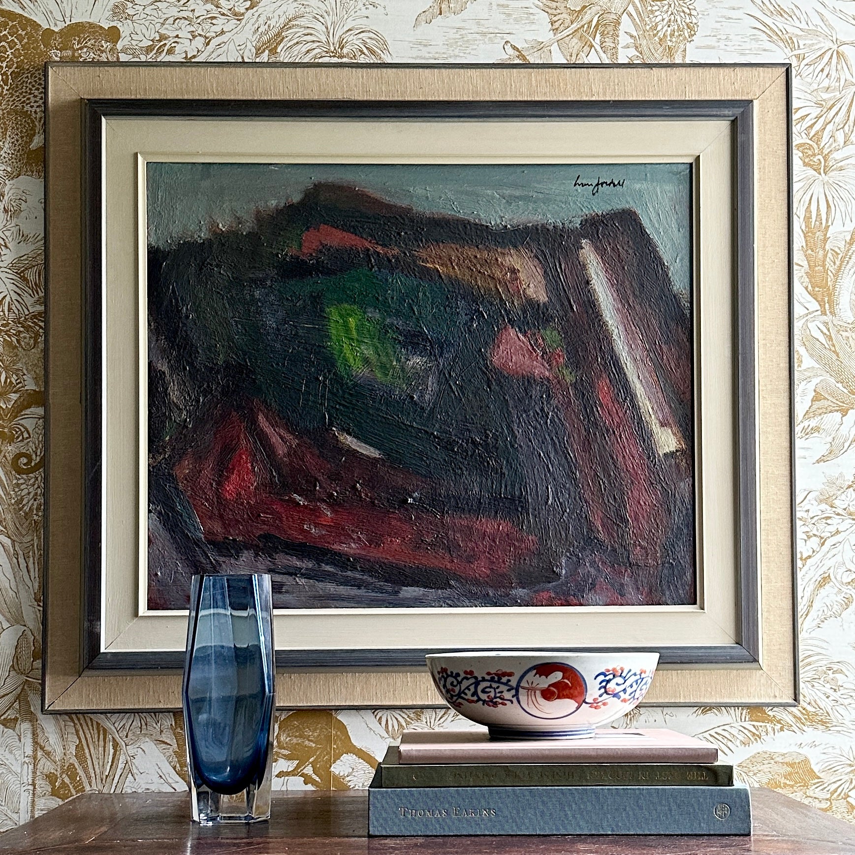 Vintage Art Room Mid Century Original Oil Painting from Sweden