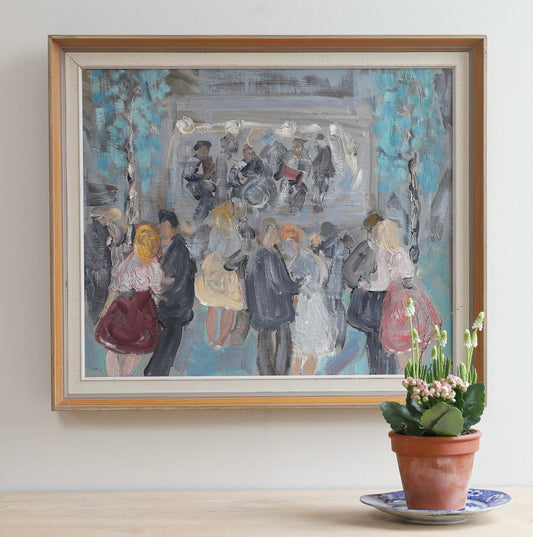 Vintage Art Room Mid Century Original Oil Painting from Sweden