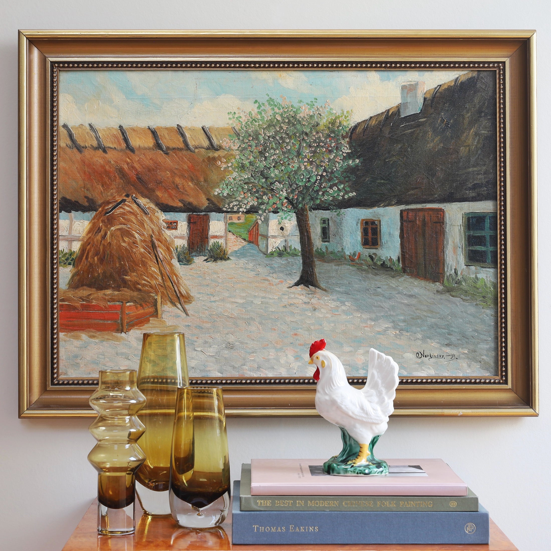 Original Vintage Farmhouse Oil Painting Sweden 1933