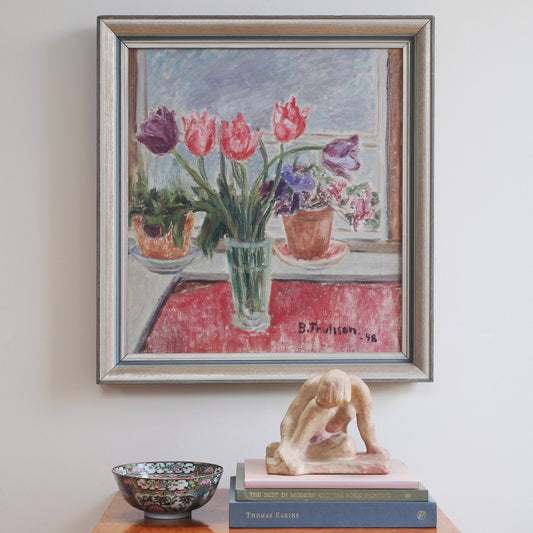 Vintage Art Room Original Still Life Oil Painting From Sweden 1948
