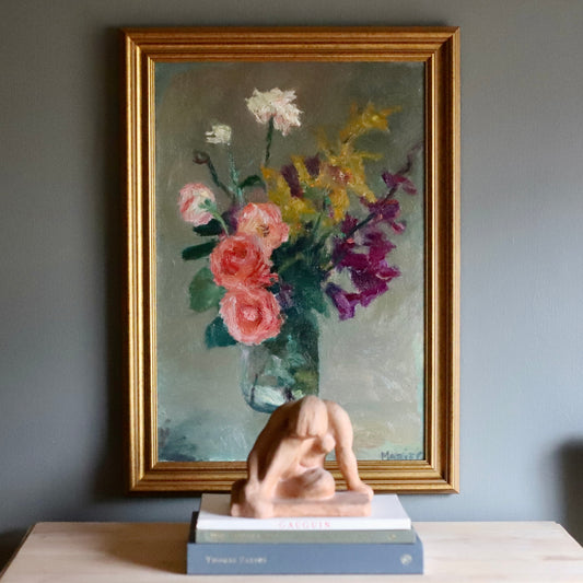 Original Still Life Oil Painting Vintage Mid Century Sweden