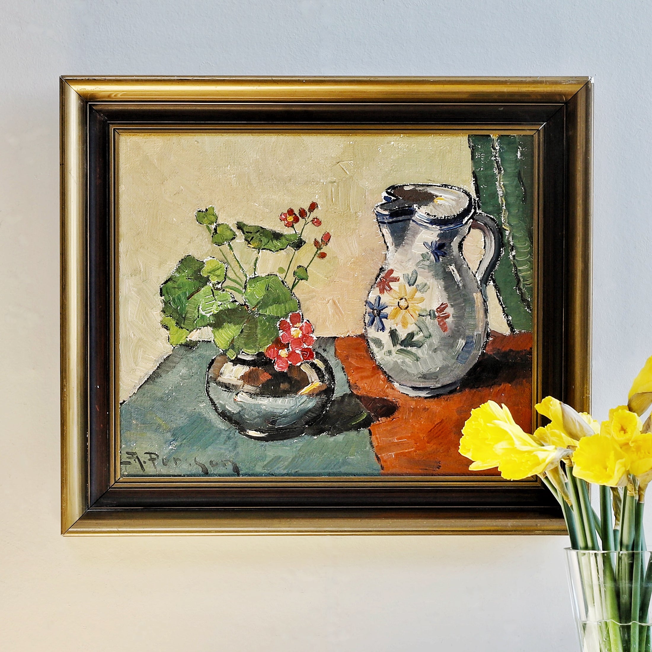 Original Still Life Mid Century Oil Painting Sweden by H Persson