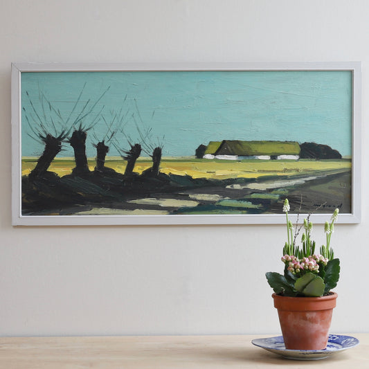 Original Vintage Mid Century Farmhouse Oil Painting Sweden
