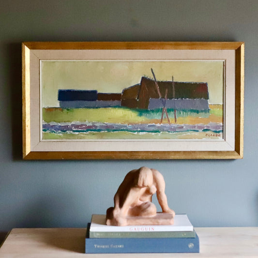 Mid Century Original Vintage Farmhouse Oil Painting from Sweden