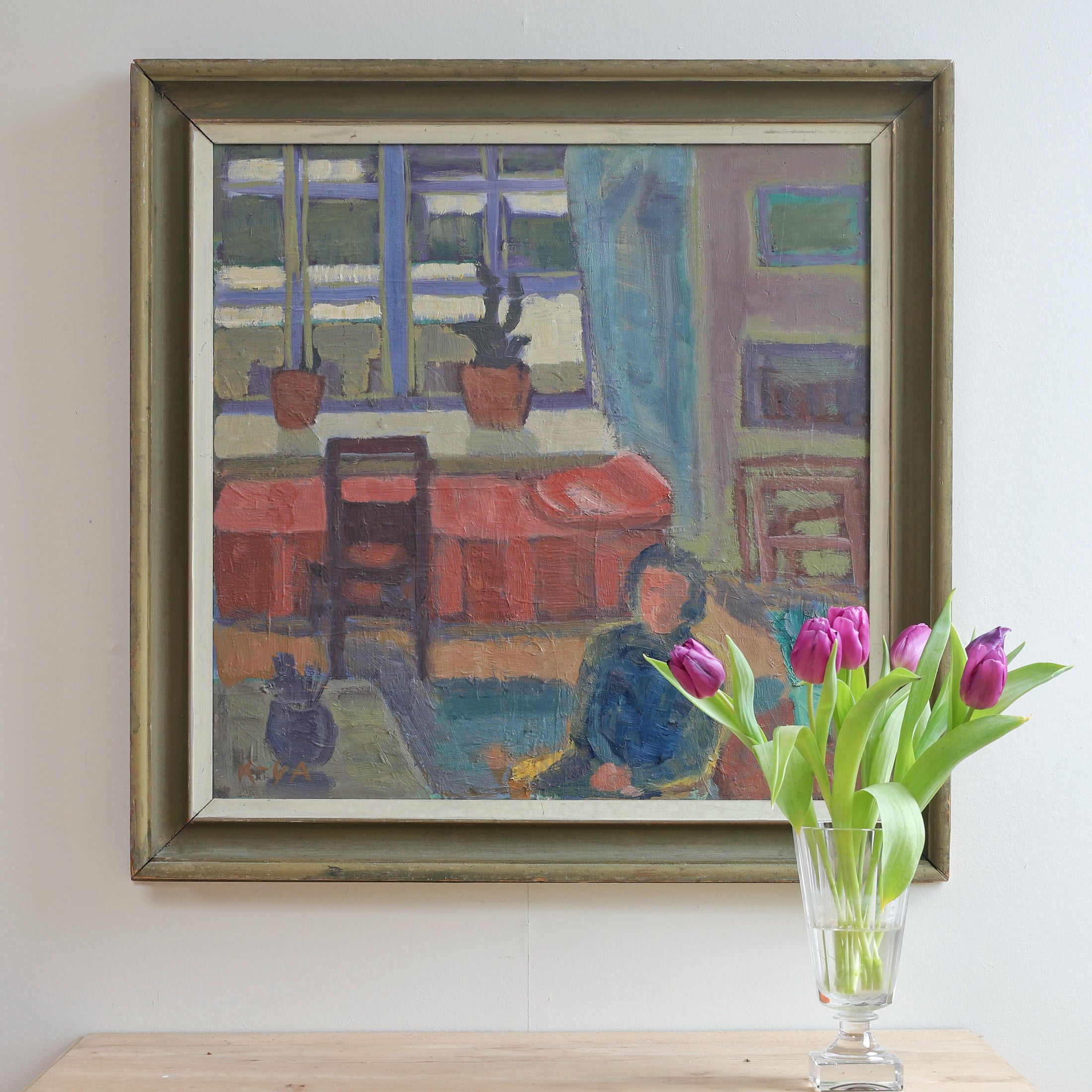 Original Vintage Interior Oil Painting from Sweden