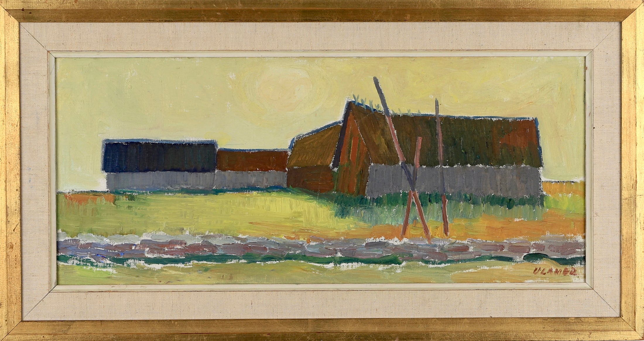 Mid Century Original Vintage Farmhouse Oil Painting from Sweden