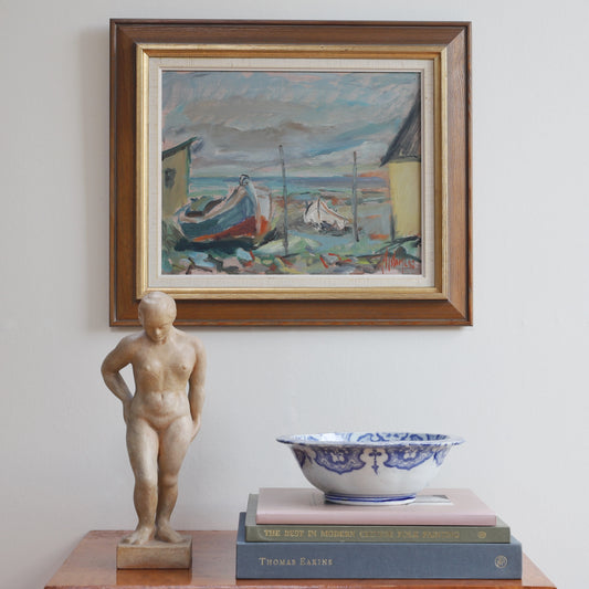 Mid Century Original Coastal Oil Painting From Sweden