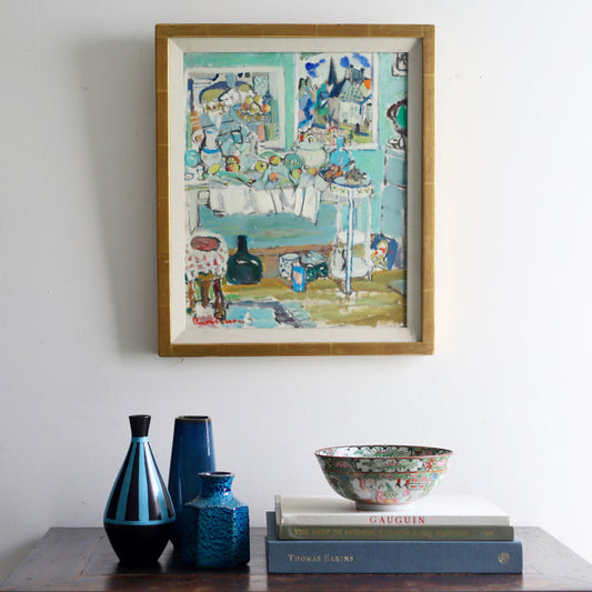 Vintage Art Room Original Interior Oil Painting from Sweden