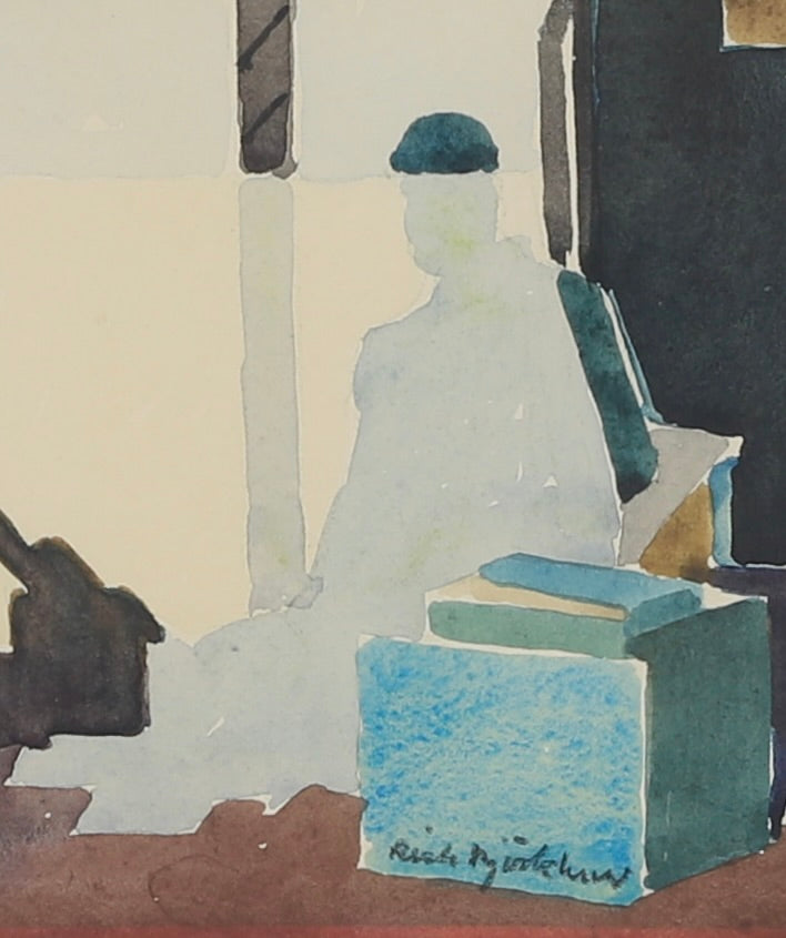 Vintage Art Room Original Interior Oil Painting from Sweden