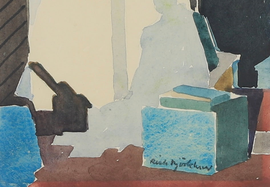 Vintage Art Room Original Interior Oil Painting from Sweden
