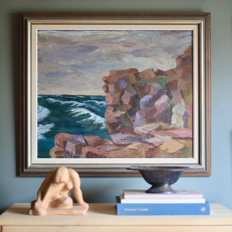 Vintage Coastal Painting by O Schalin from Sweden 1955