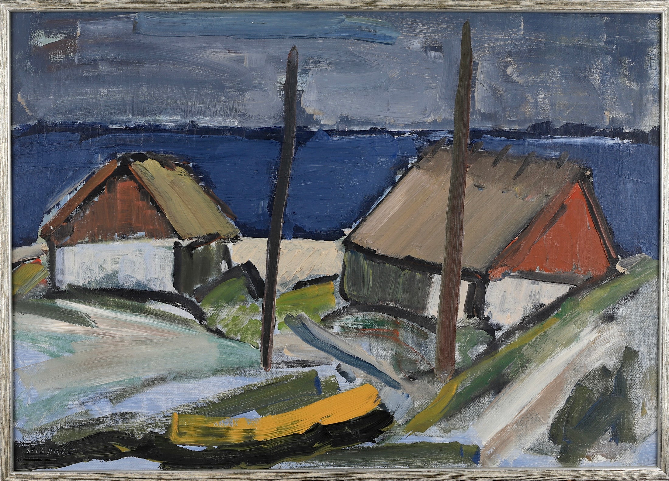 Vintage Original Coastal Oil Painting From Sweden