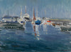 Mid Century Original Harbor Oil Painting From Sweden 1973