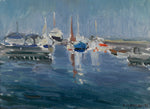 Mid Century Original Harbor Oil Painting From Sweden 1973