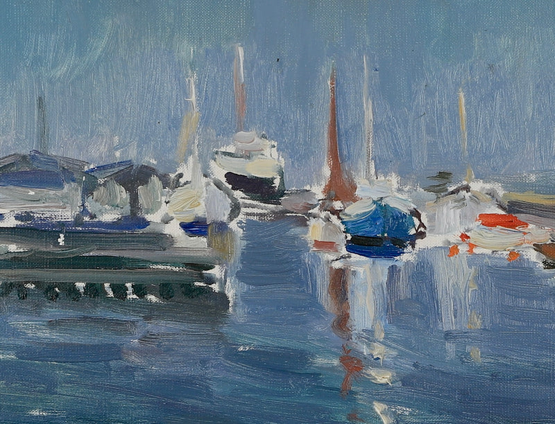 Mid Century Original Harbor Oil Painting From Sweden 1973