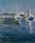 Load image into Gallery viewer, Mid Century Original Harbor Oil Painting From Sweden 1973
