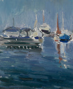 Mid Century Original Harbor Oil Painting From Sweden 1973