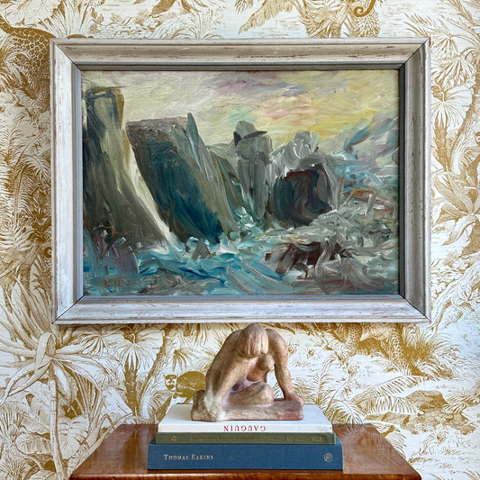Vintage Art Mid Century Original Coastal Oil Painting From Sweden