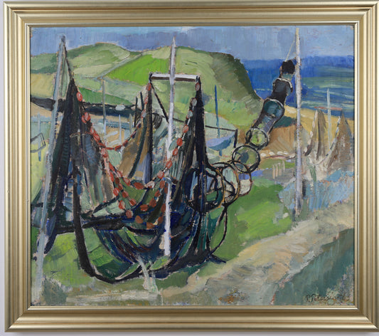 Vintage Art Room Coastal Mid Century Scene Oil Painting