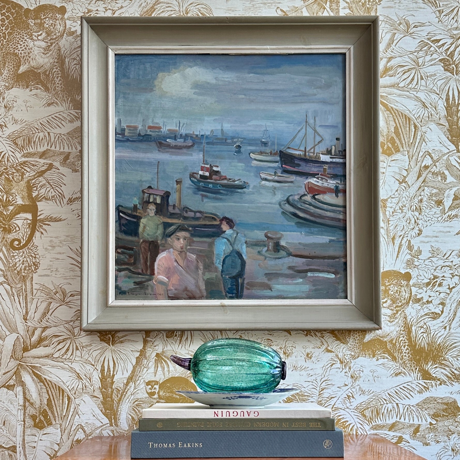 Vintage Art Room Mid Century Original Oil Painting from Sweden