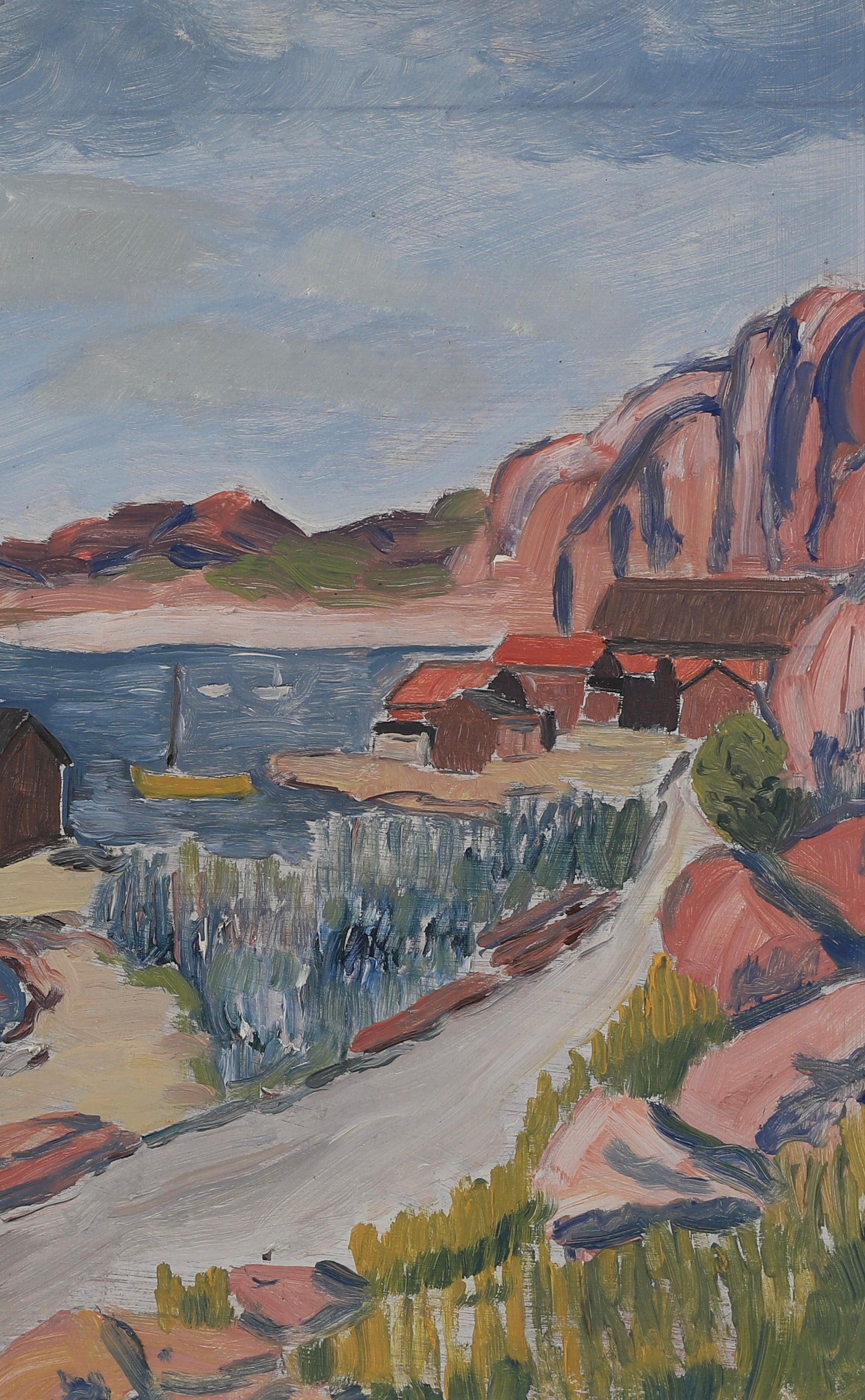 Vintage Art Mid Century Coastal Oil Painting by from Sweden