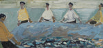 Oil Painting Vintage Mid Century Oil Painting of Fishermen From Sweden