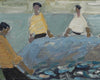 Oil Painting Vintage Mid Century Oil Painting of Fishermen From Sweden