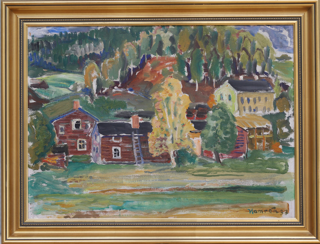 Vintage Mid Century Farm Painting Sweden