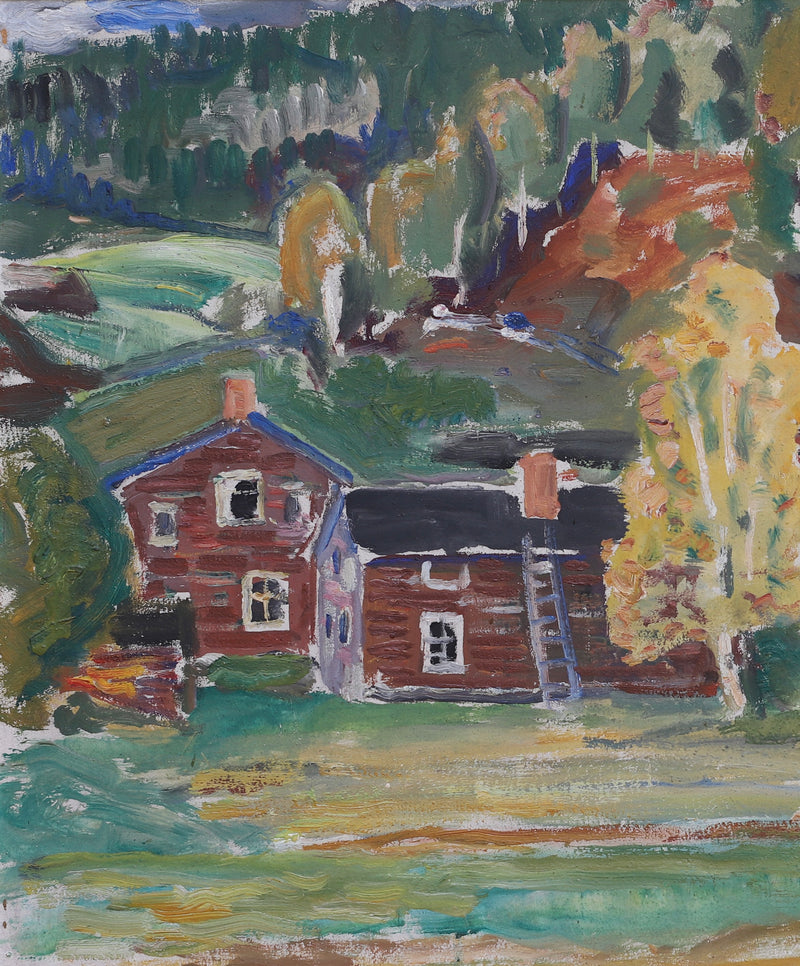 Vintage Mid Century Farm Painting Sweden