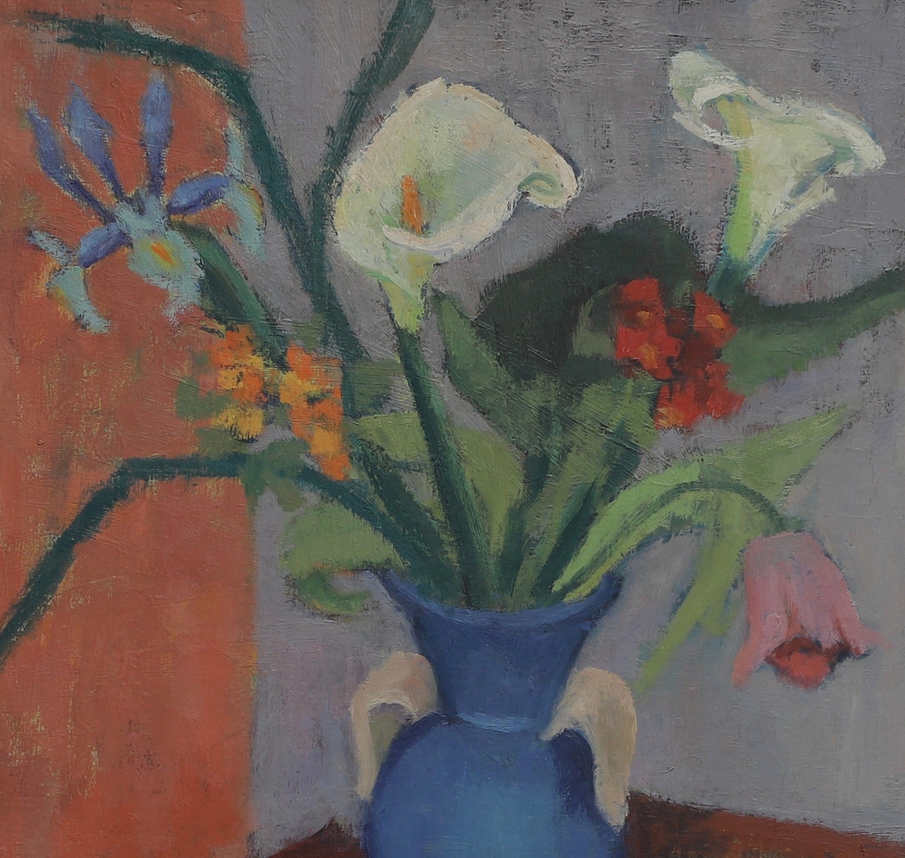 Original Still Life Floral Oil Painting Vintage Mid Century Sweden