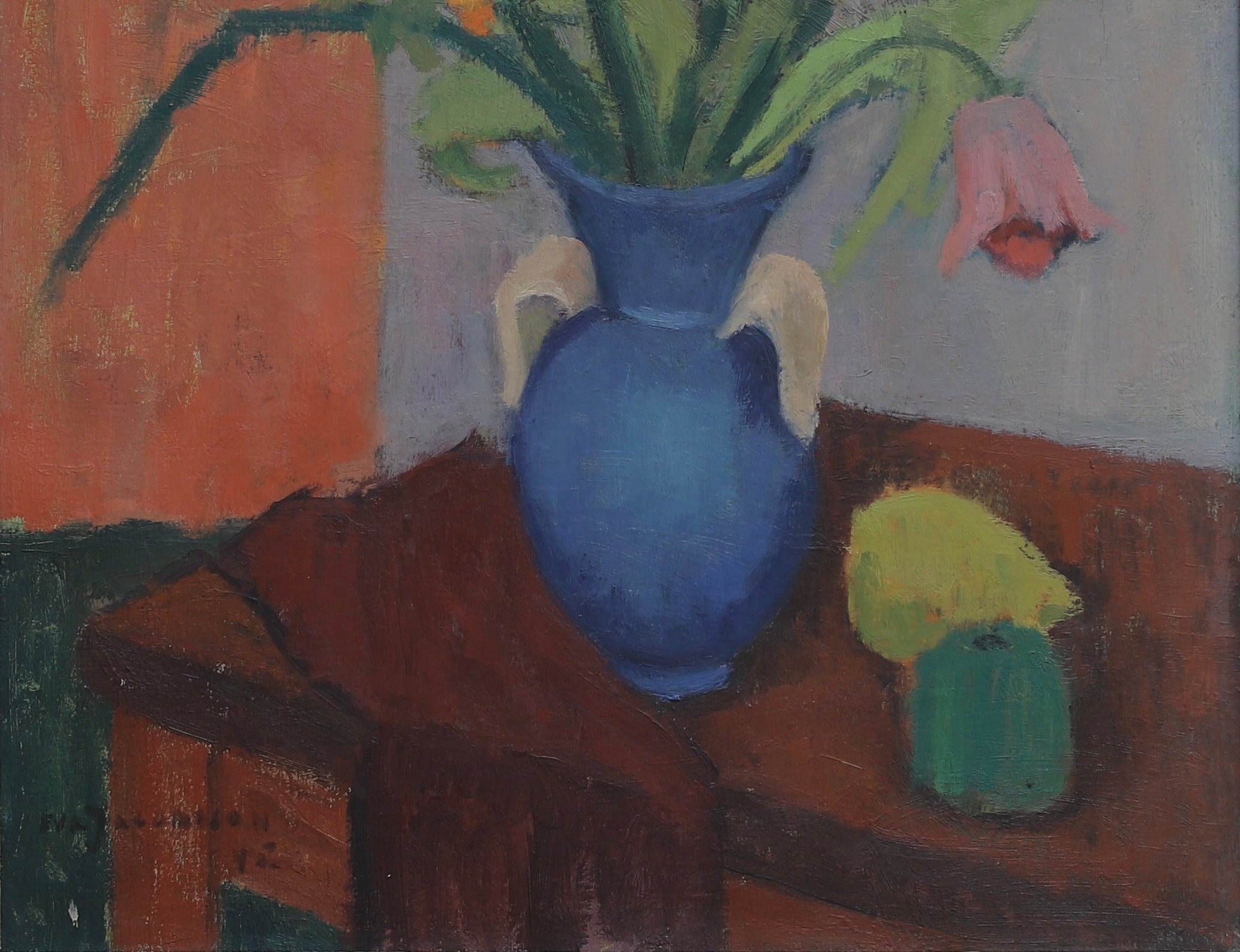 Original Still Life Floral Oil Painting Vintage Mid Century Sweden