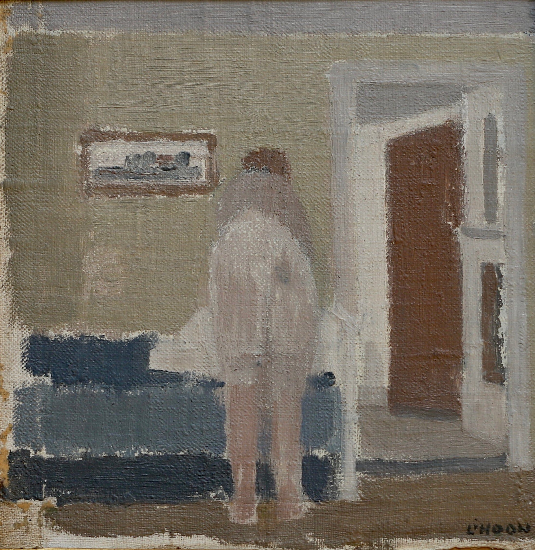 Swedish Vintage Figure in Interior Oil Painting From Sweden