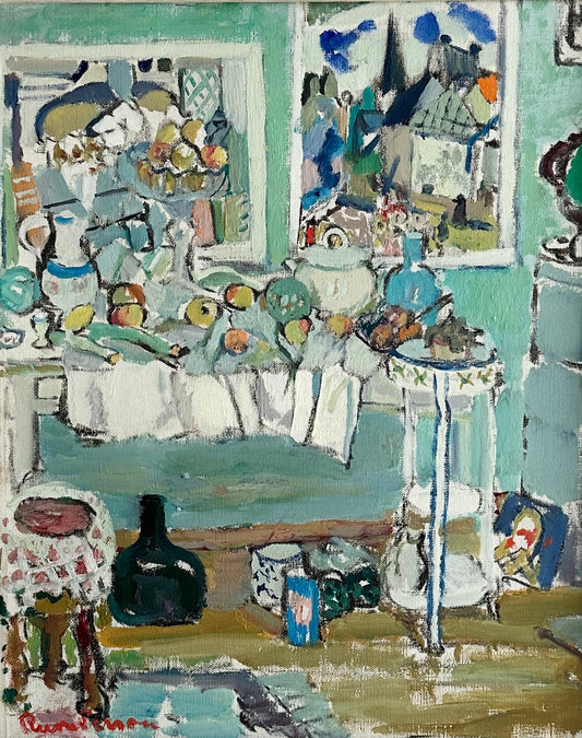 Vintage Art Room Original Interior Oil Painting from Sweden