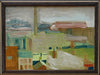 Vintage Mid Century Cityscape Oil Painting From Sweden by L Herder