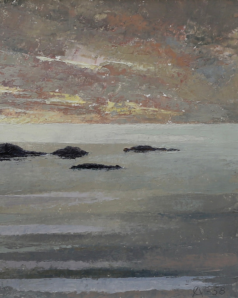 Mid Century Original Coastal Oil Painting From Sweden