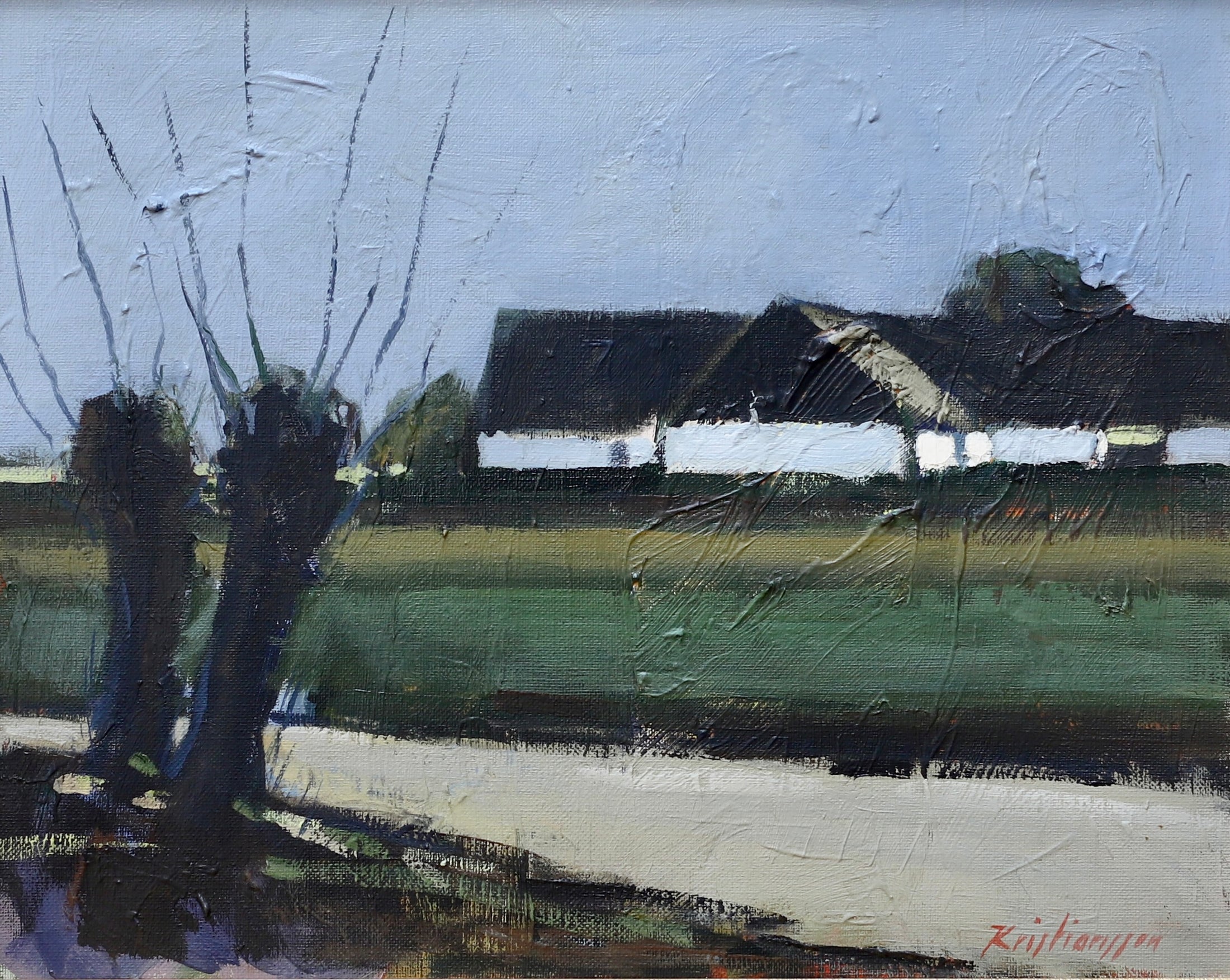 Original Vintage Mid Century Farmhouse Oil Painting Sweden