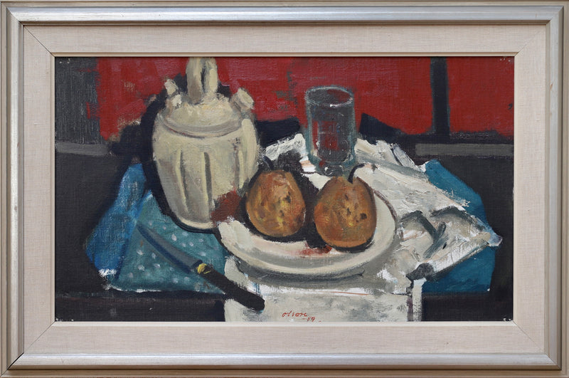 Vintage Art Room Mid Century Original Still Life Oil Painting from Sweden