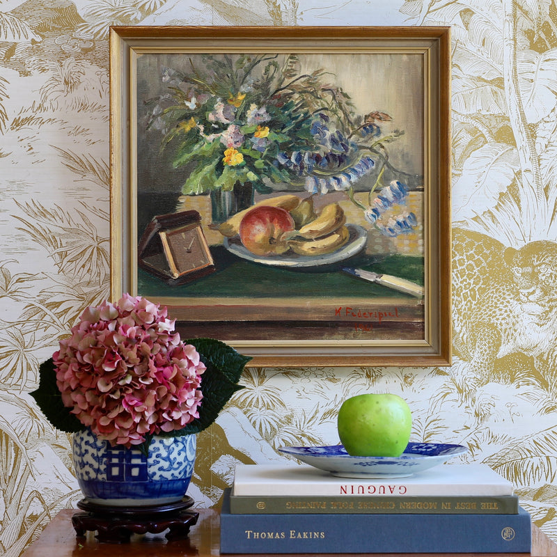 Vintage Original Mid Century Still Life of Fruit Oil Painting From Sweden