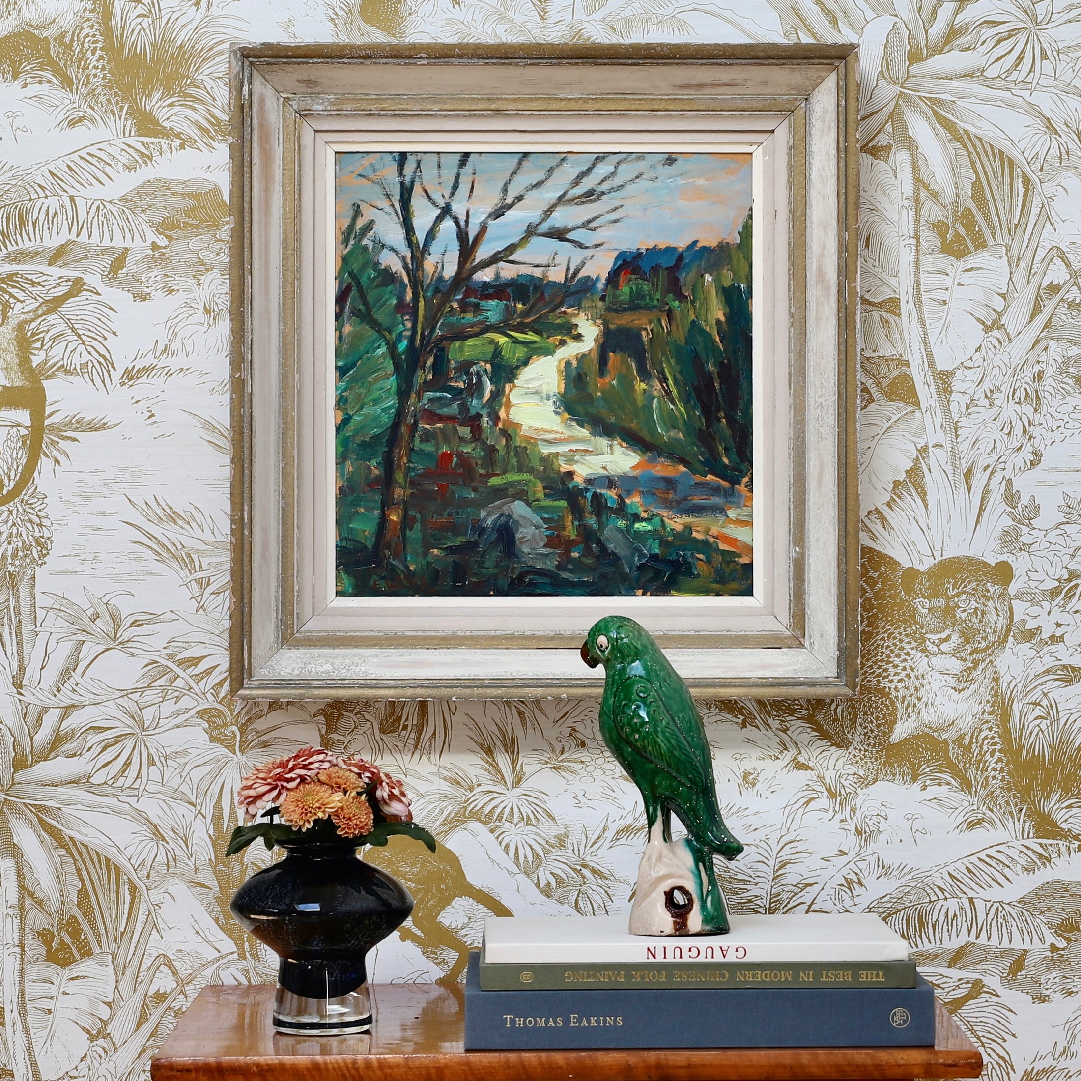 Colorful Mid Century Original Vintage Oil Painting from Sweden